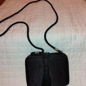 SATIN BLACK JESSICA McCLINTOCK Evening Purse